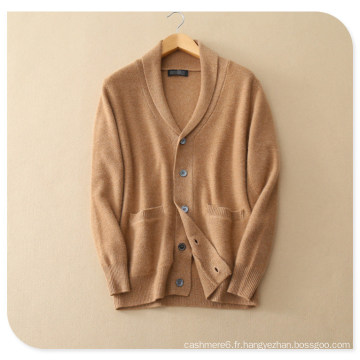 Men &#39;s Pure Cashmere Cardigan à tricoter pour l&#39;hiver épais manteau pull avec insert poche col V simple boutonnage